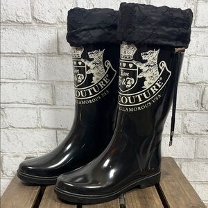Juicy Couture Black Glossy Winter Rain Boots